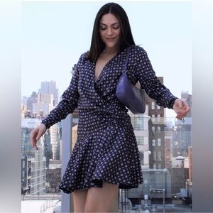 JONATHAN SIMKHAI Blue Pink Scarf Print Ruffle Mini Dress Sz 16